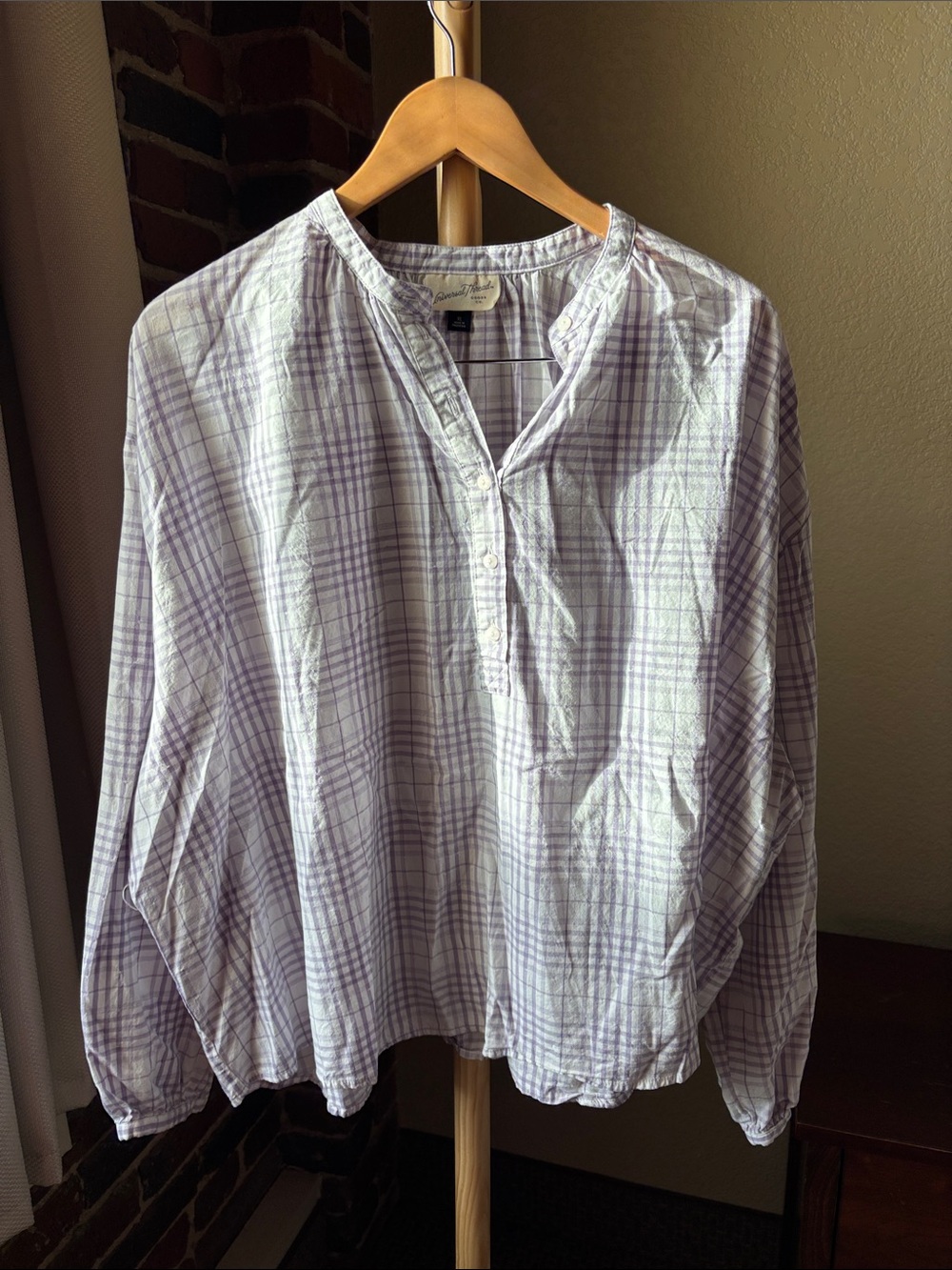 Universal Thread Lilac Plaid Henley Button-Up Blouse Size XL